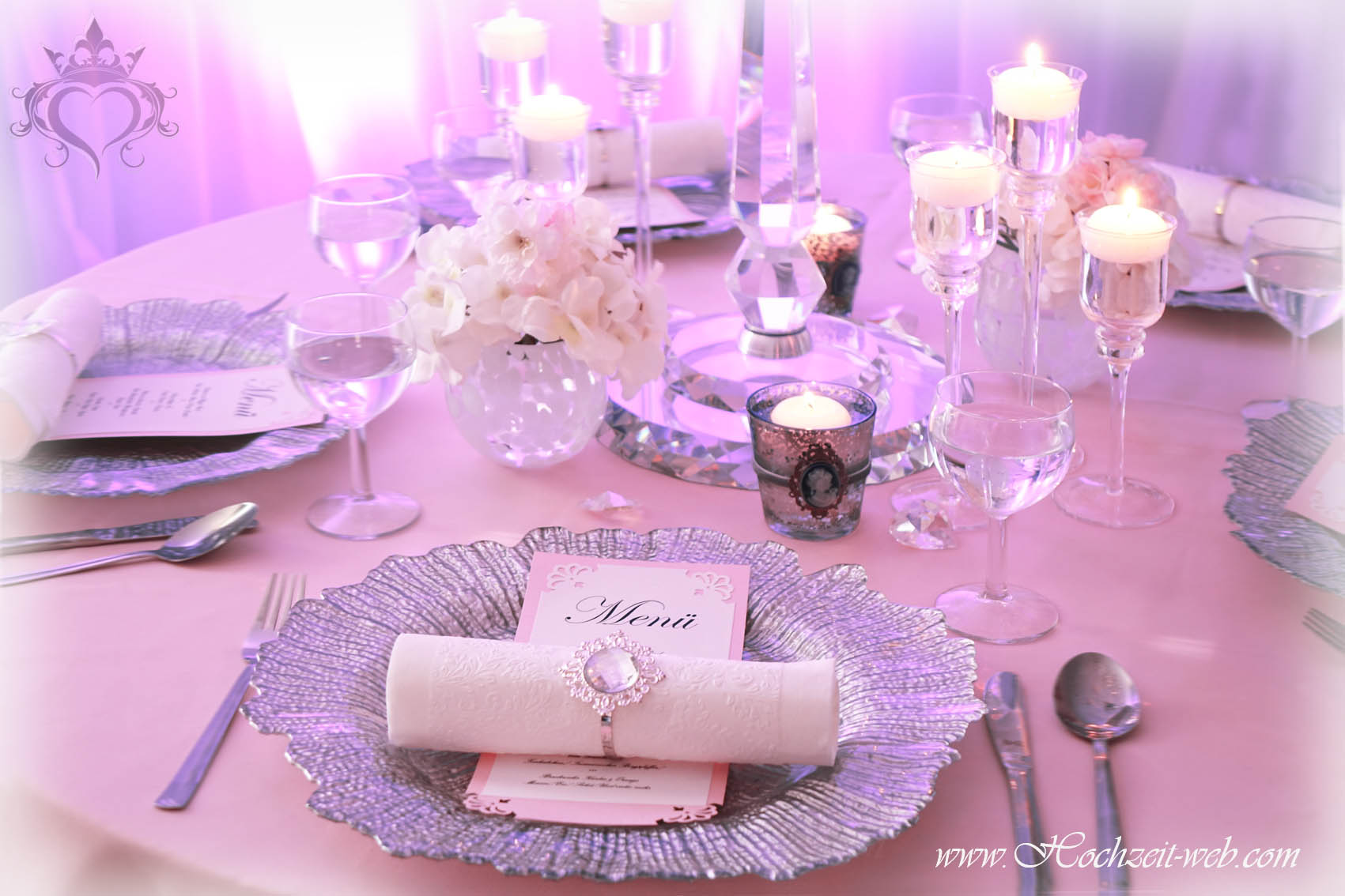 Hochzeitsdeko- platzteller-silber-rosa