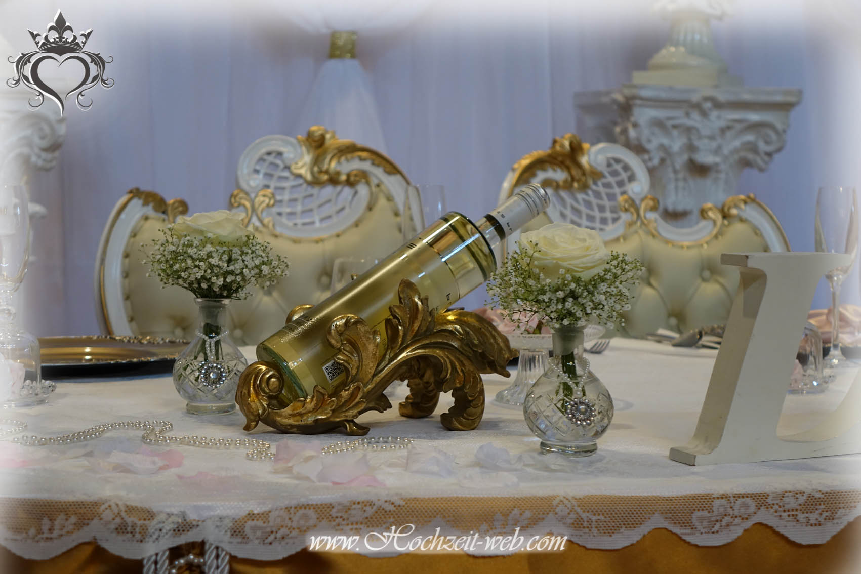Hochzeitsdekoration in Gold Farbe Barock Brauttisch